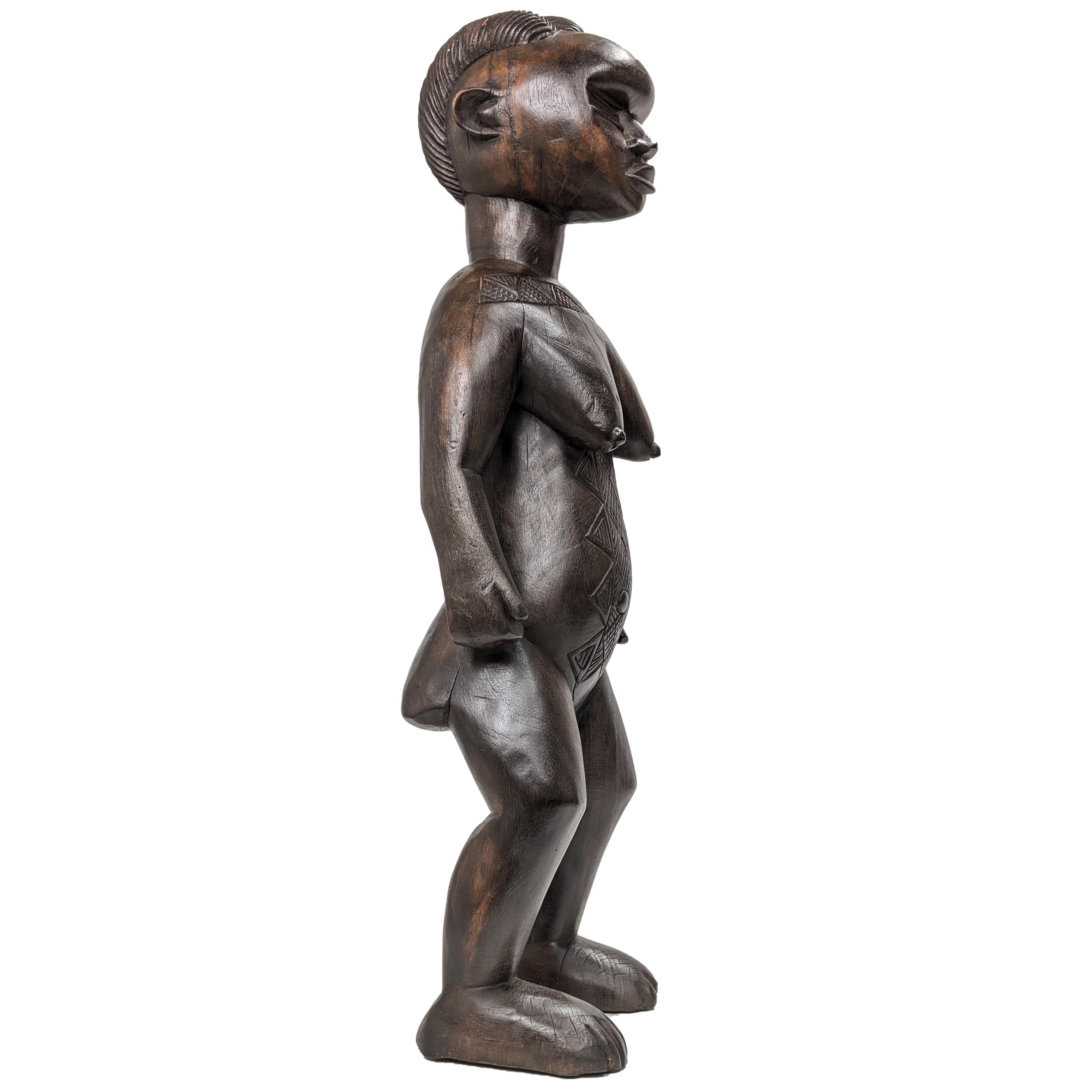 バッサ族女性立像 木彫品 89cm アフリカン プリミティブアート （p880