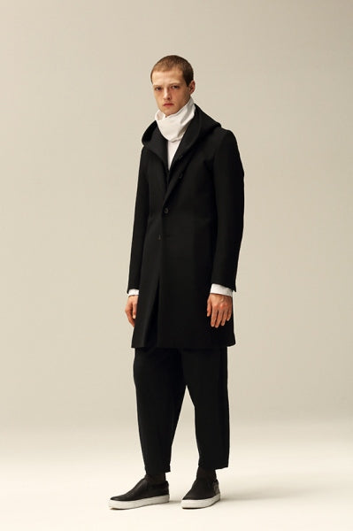 カシミヤ混平二重メルトン フード付チェスターコート - KAZUYUKI