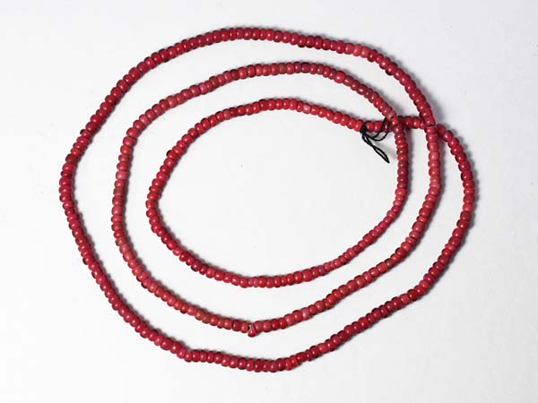 1801】アンティーク金赤ホワイトハーツ極小粒ビーズ一連,とんぼ玉