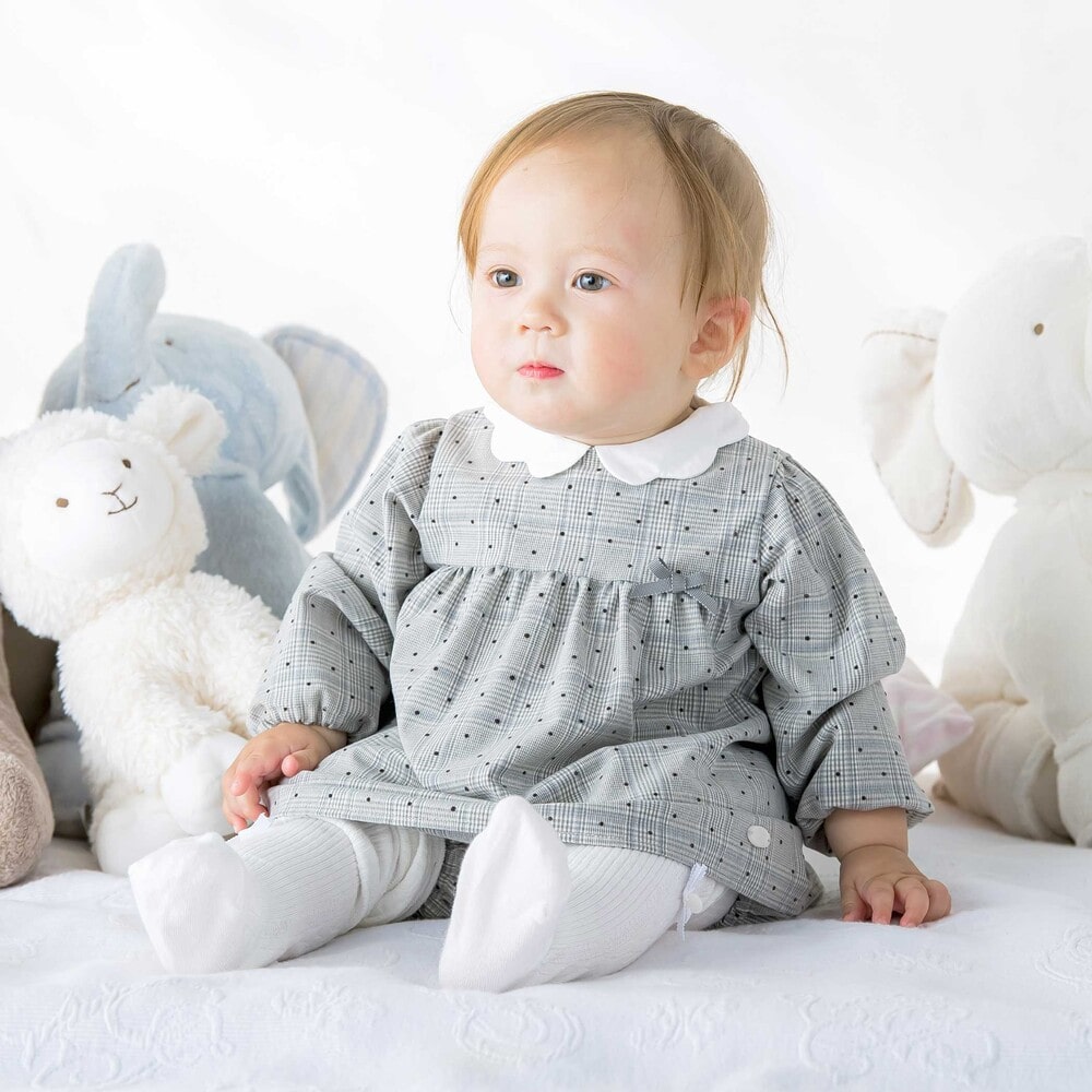 日本製】【お揃い】チェックフロッキードットワンピースブルマ付き