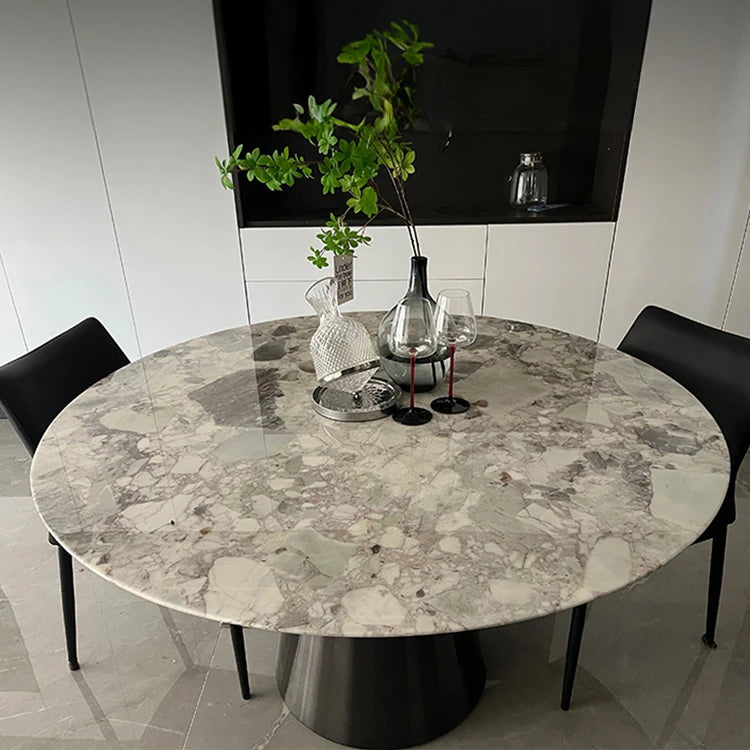 ラグジュアリー天然大理石テーブル | ステンレス脚付き円形丸テーブル