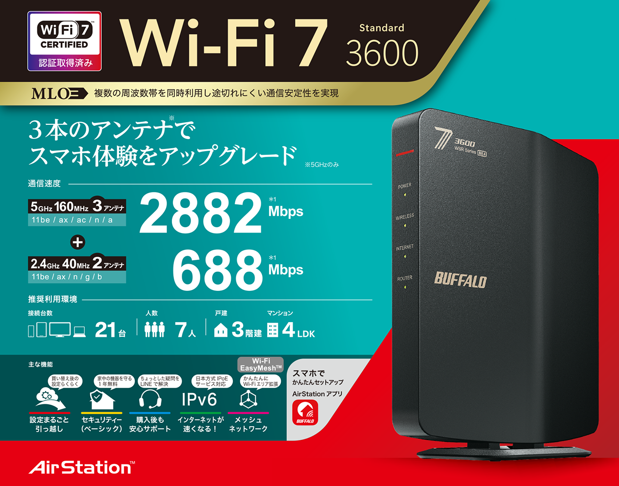 WSR3600BE4P-BK : Wi-Fiルーター : AirStation | バッファロー