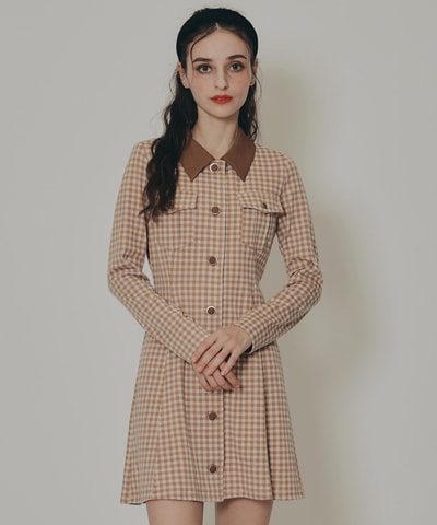 チェックバイカラーカットミニワンピース