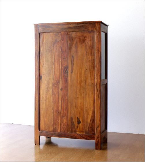 茶箪笥 桑材 木製ガラス扉付き和風収納棚 高さ120cm 食器棚 茶箪笥 桑