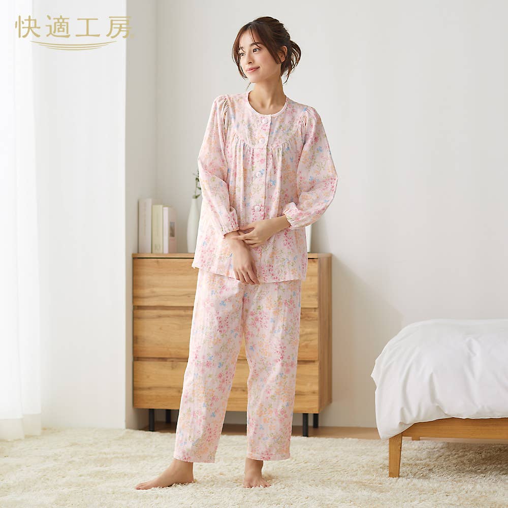 綿100％ スムース パジャマ 長袖長パンツ【SALE】 TG2394 :レディース