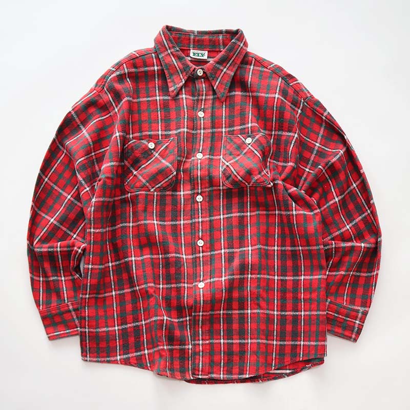 70's ELY COTTON CHECK HEAVY FLANNEL SHIRT,USED/VINTAGE (Men's
