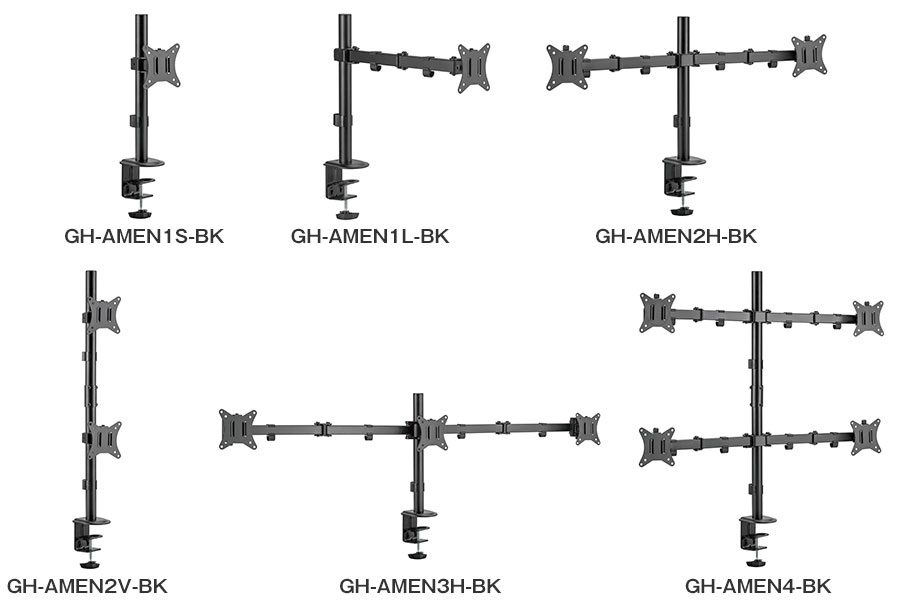 1画面から4画面まで幅広い種類が揃った、液晶ディスプレイ用アーム