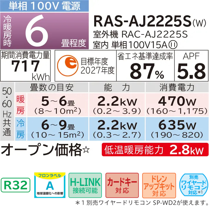 HITACHI(日立) 2.2kW 主に6畳用 ルームエアコン 『白くまくん AJ