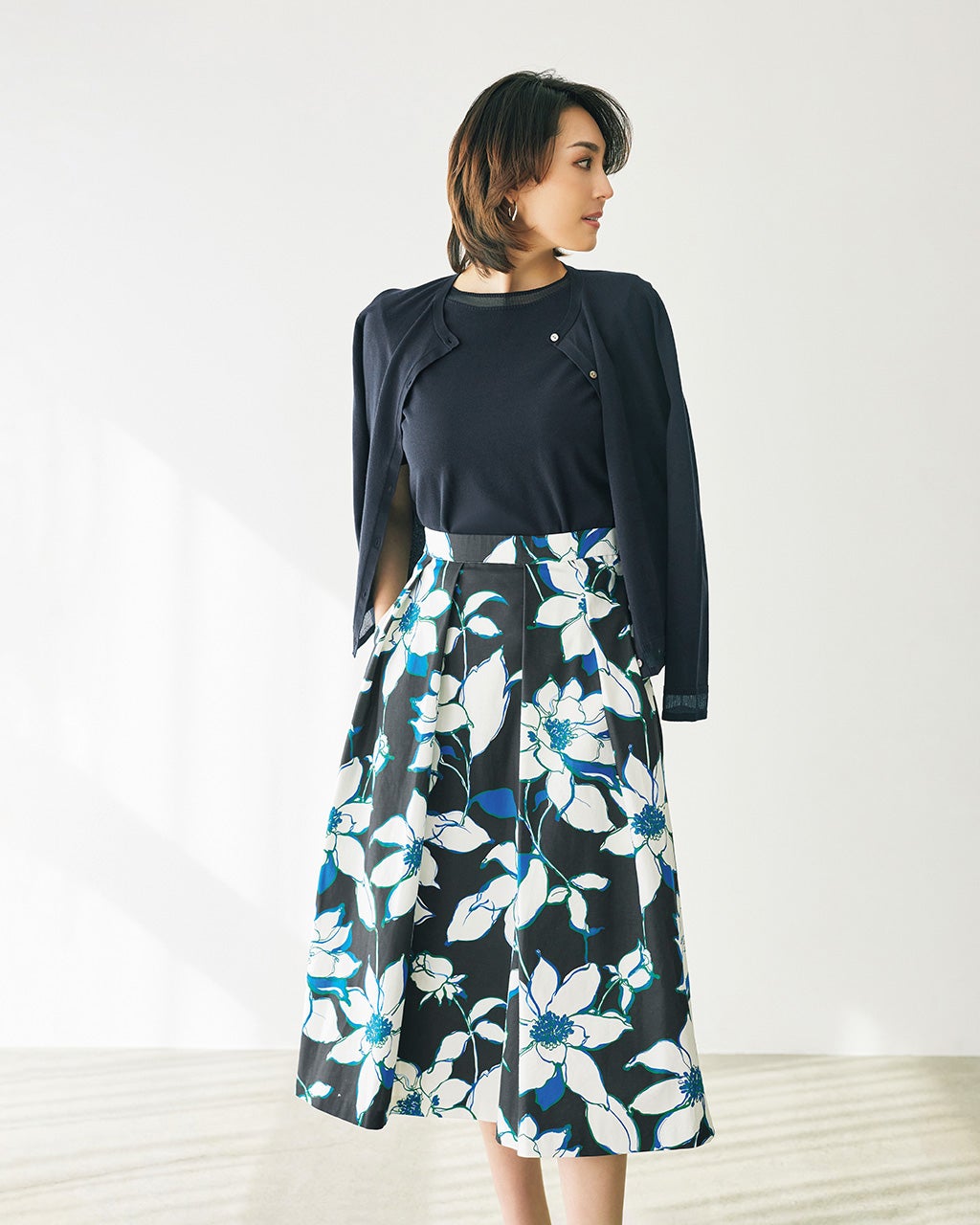 ボタニカルフラワー・タックフレアスカート/DoCLASSE