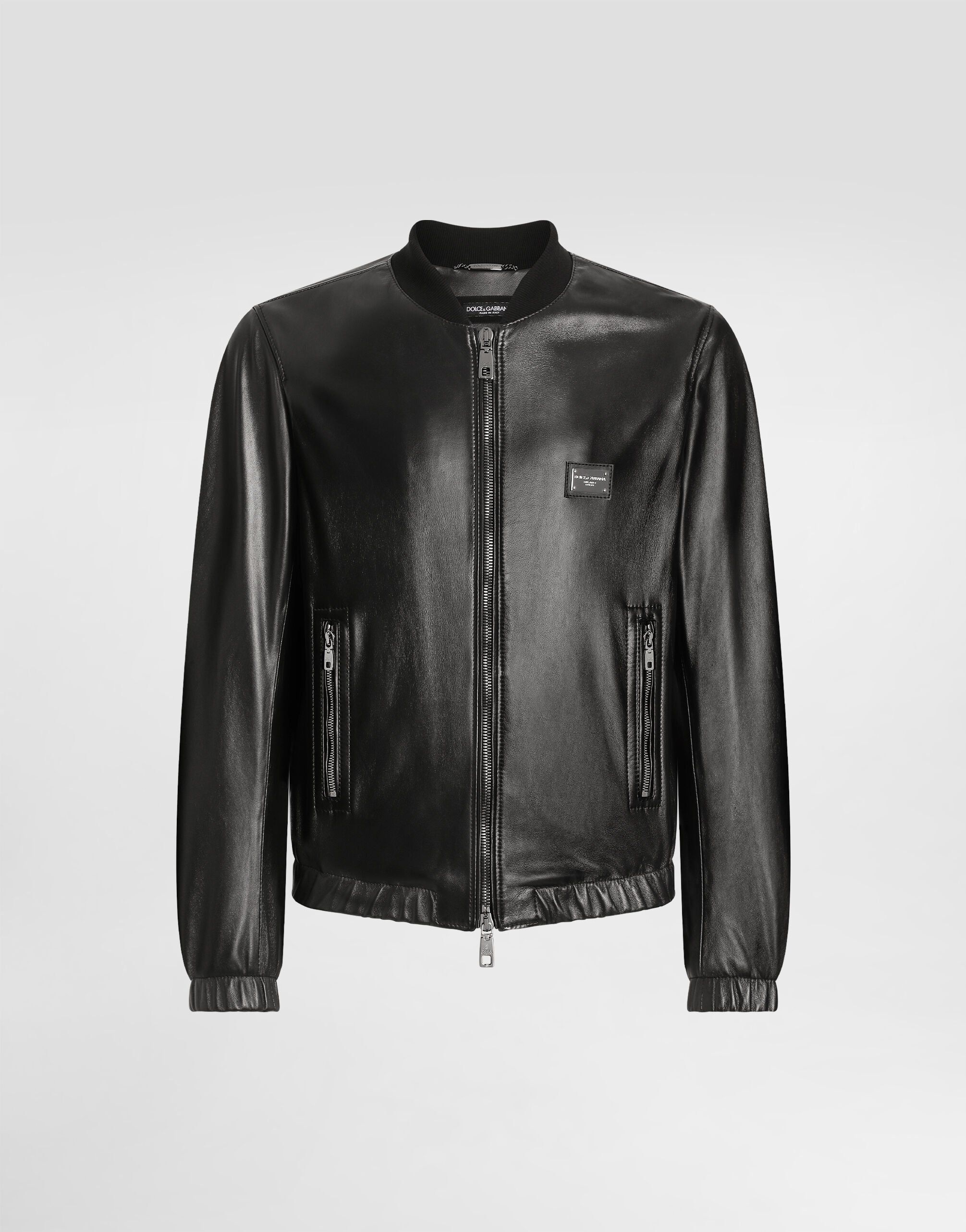 Leather jacket with branded tag in Black for Men | Dolce&Gabbana® US