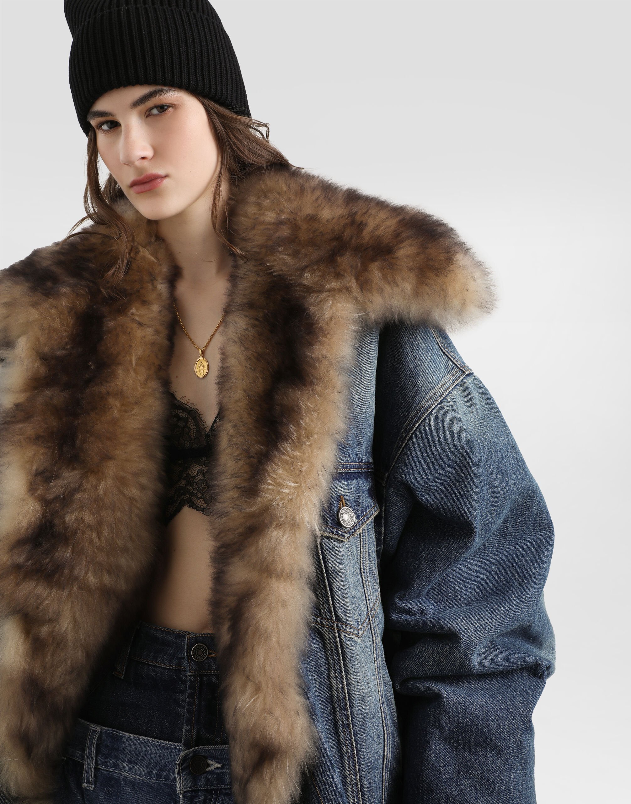 Denim jacket with fur in Multicolor for Women | Dolce&Gabbana® US