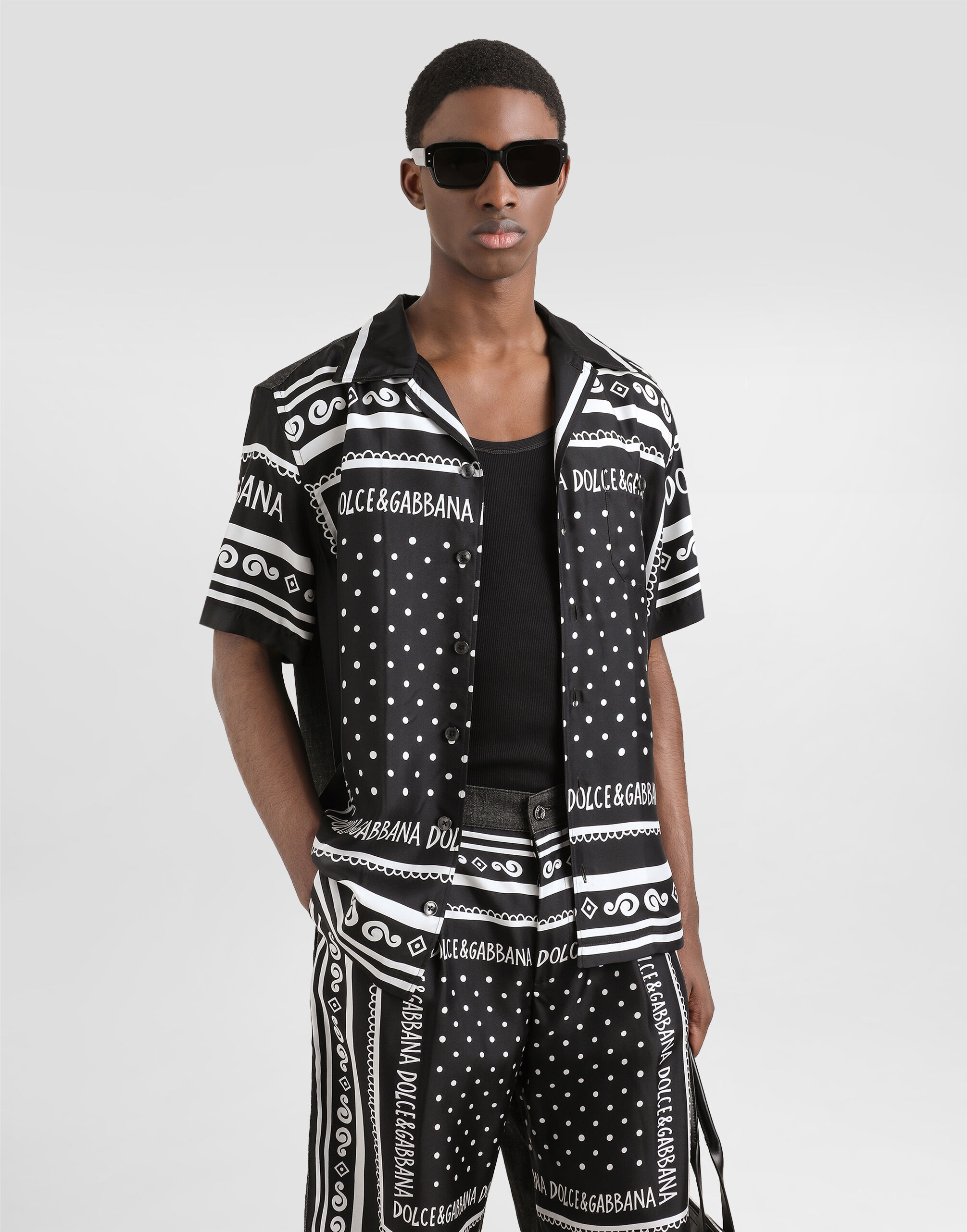 Printed silk and denim shirt in Multicolor for Men | Dolce&Gabbana® US
