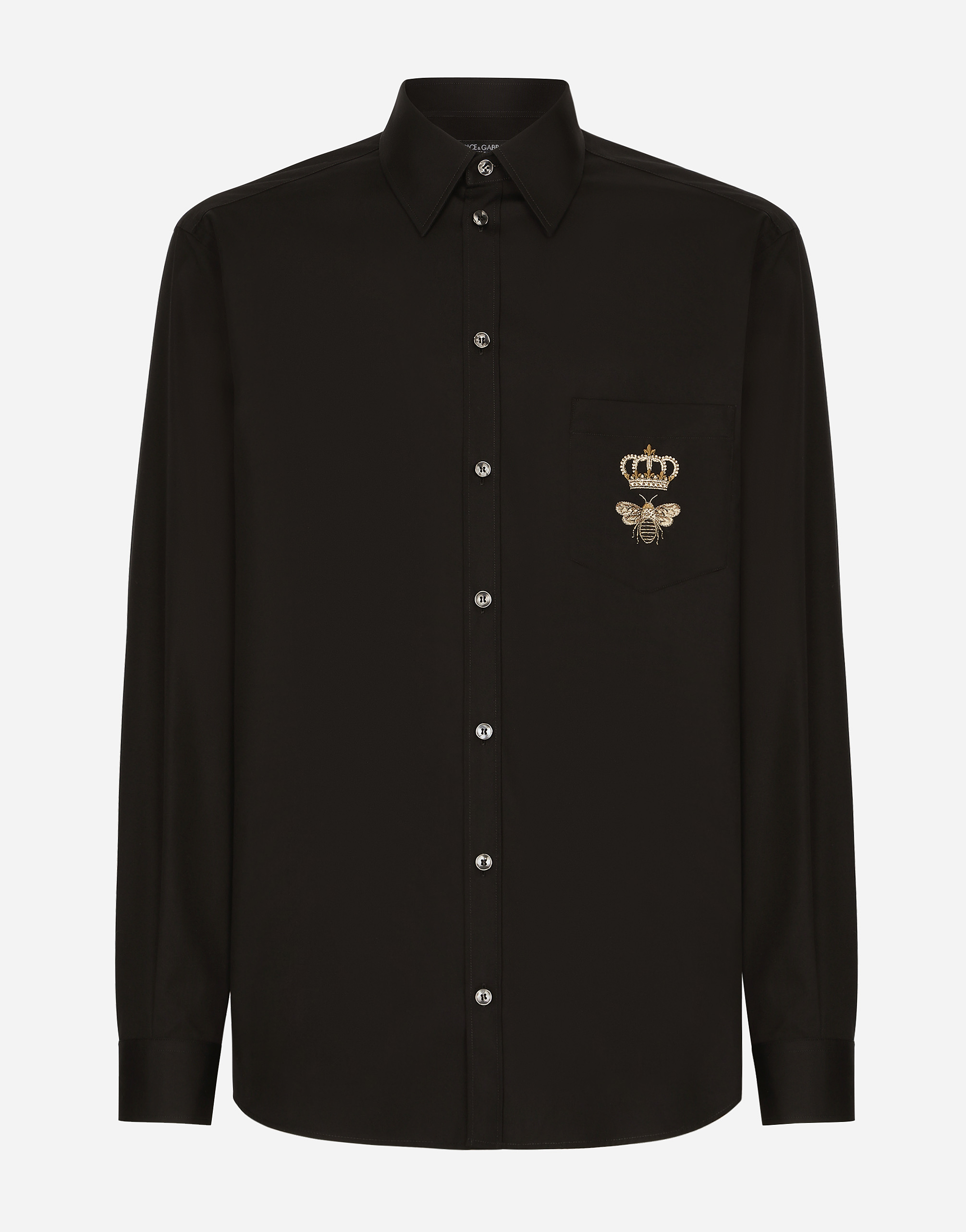 Cotton Martini-fit shirt with embroidery in Black for Men