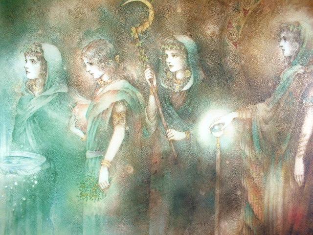 特大 貴重 真作きたのじゅんこ ドルイドの月-4人の女司祭 版画 特大