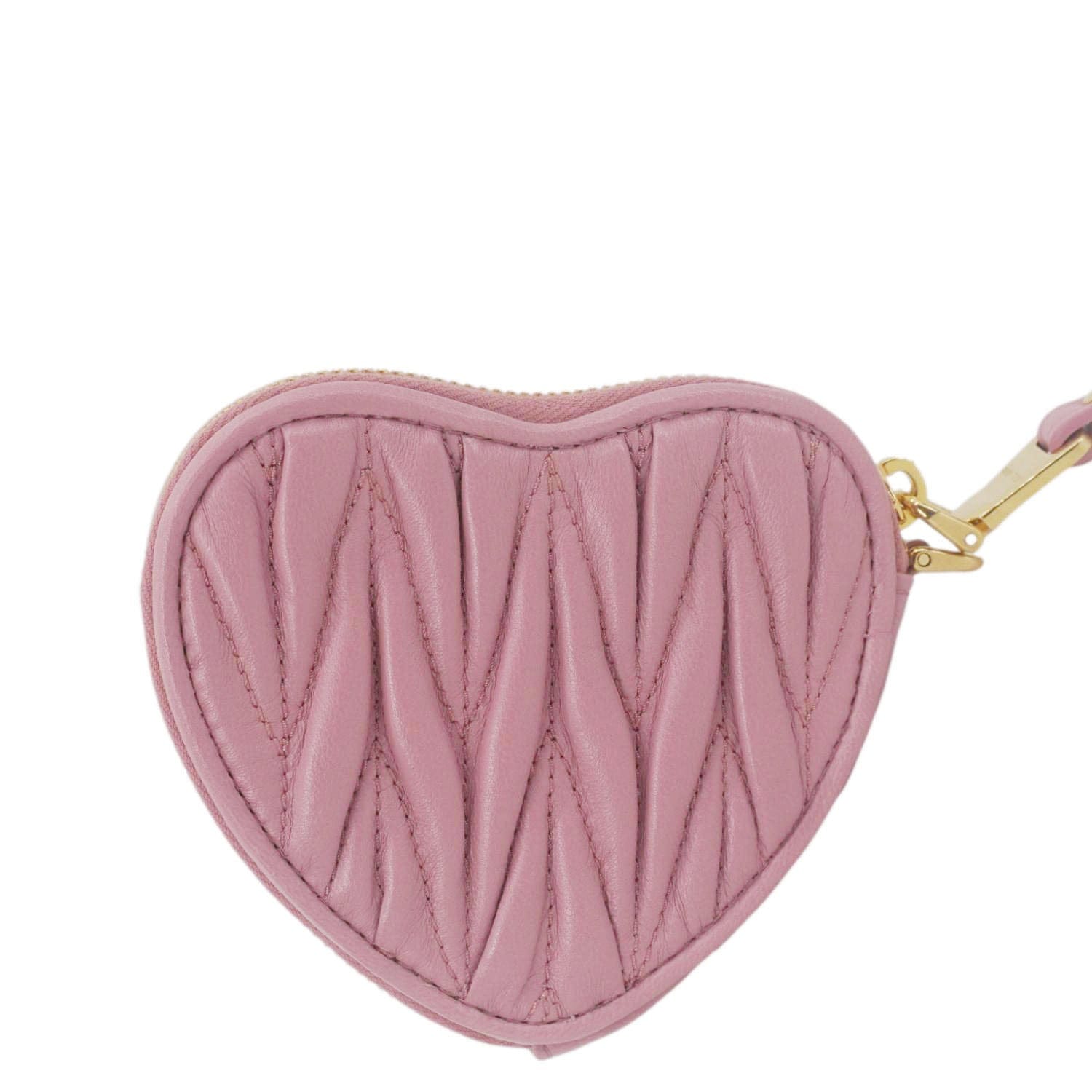 MIU MIU Heart-Shaped Matelasse Leather Coin Purse Pink