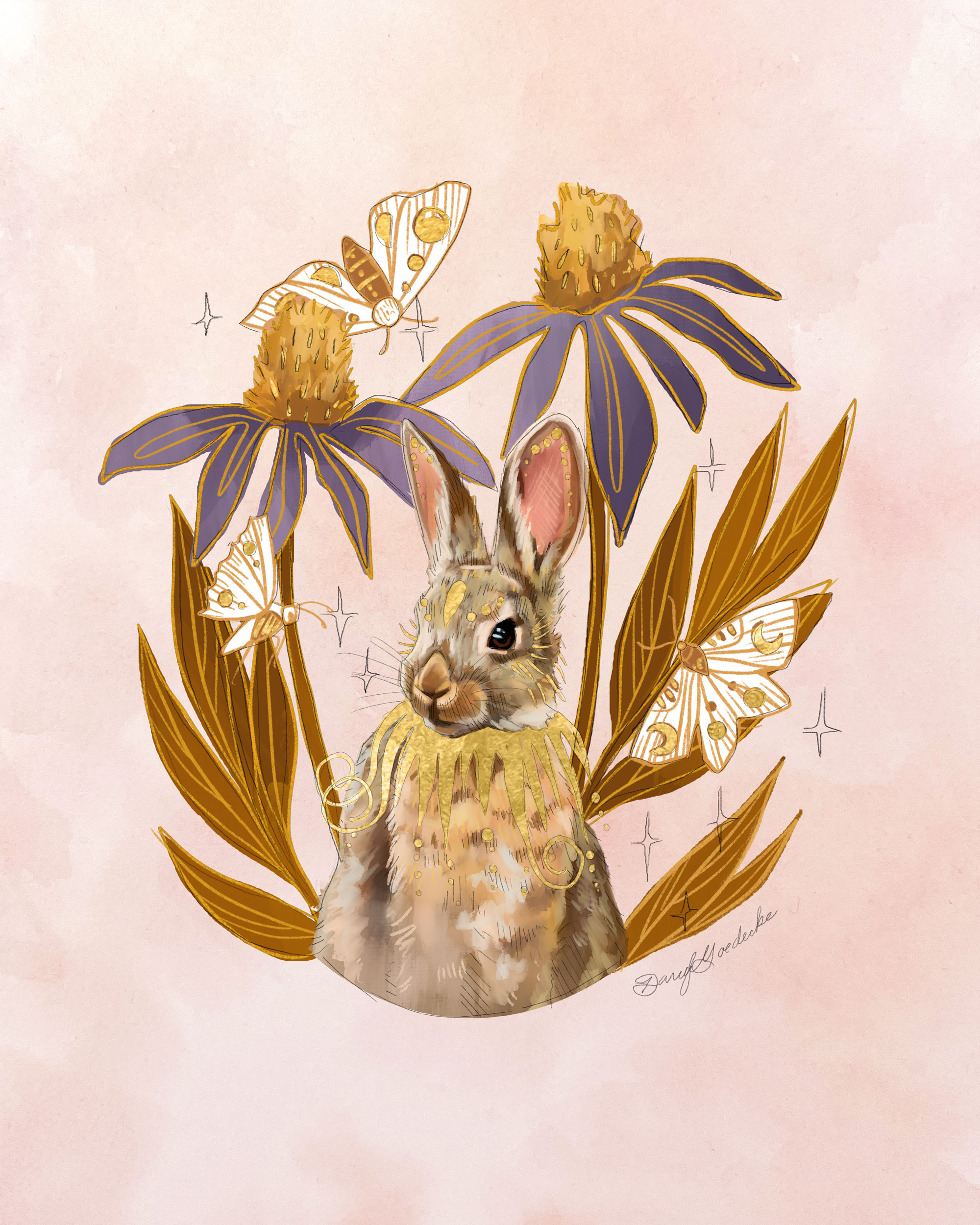 Echinacea Rabbit | Fine Art Print - Darcy Goedecke