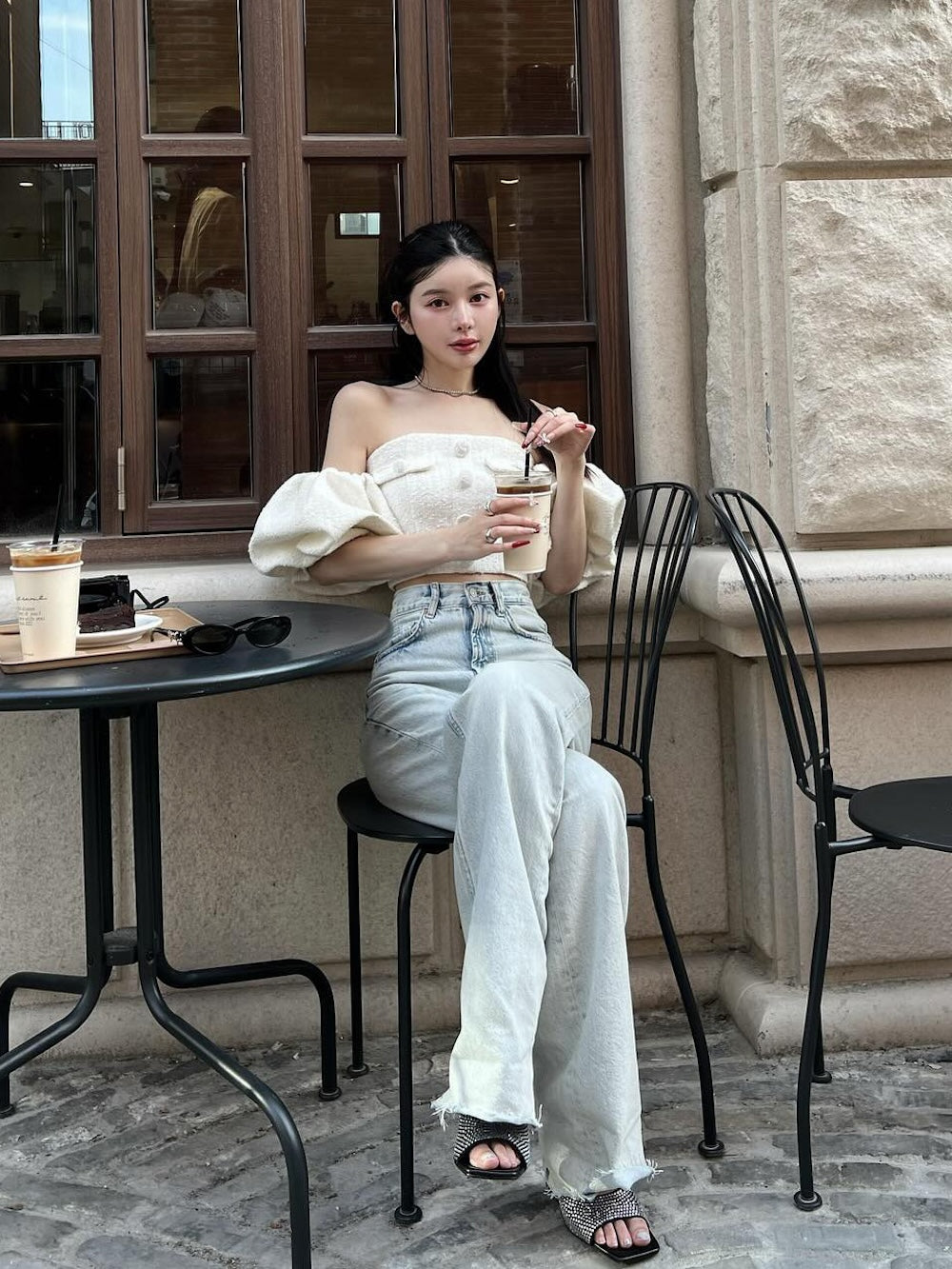 パフスリーブオフショルツイードトップス – Darich (ダーリッチ)