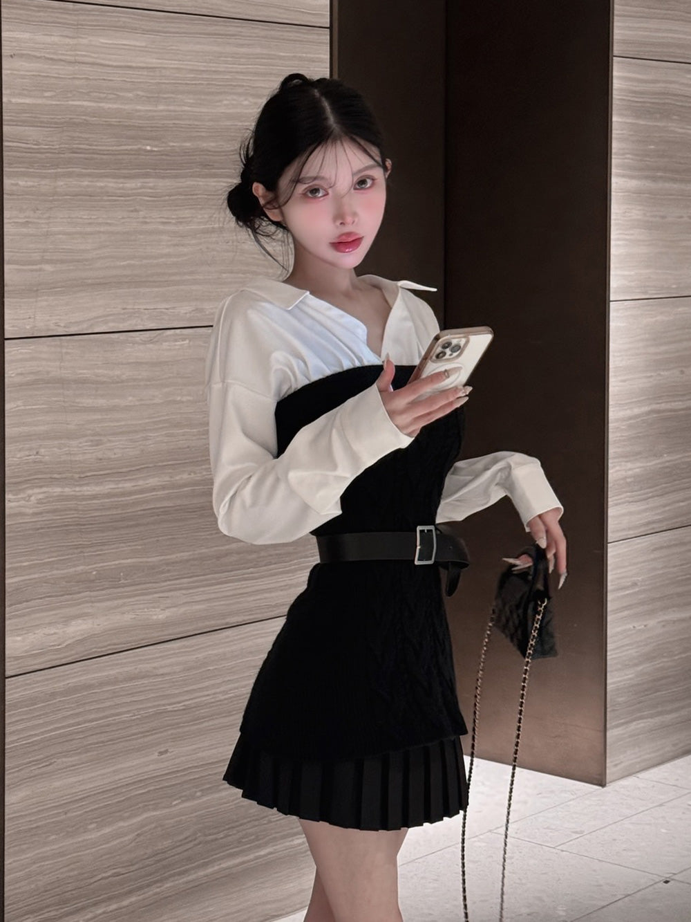 シャツドッキングプリーツニットミニワンピース – Darich (ダーリッチ)