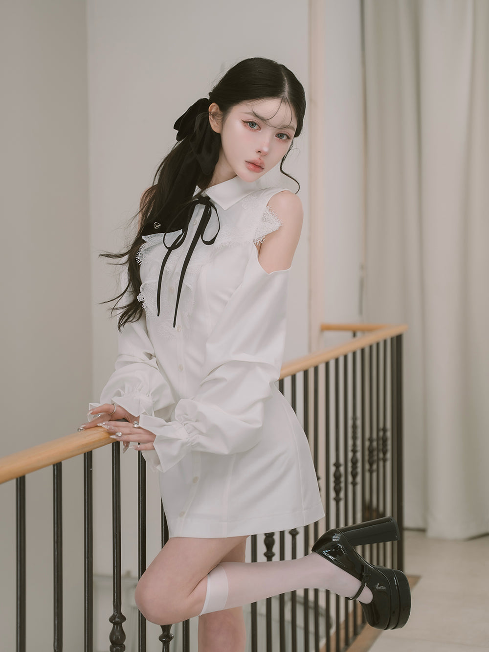 ショルダースカラップフリルシャツミニワンピース – Darich (ダーリッチ)