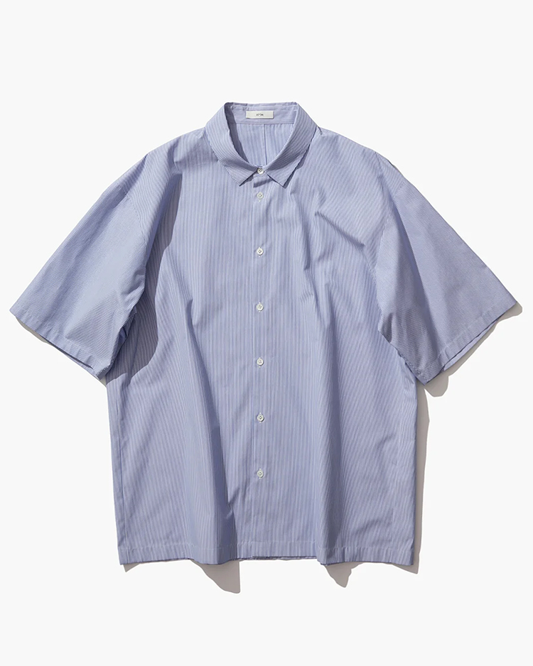 GIZA BROAD SHORT SLEEVE SHIRT / NAVY-ST | ATON (MEN)(エイトン