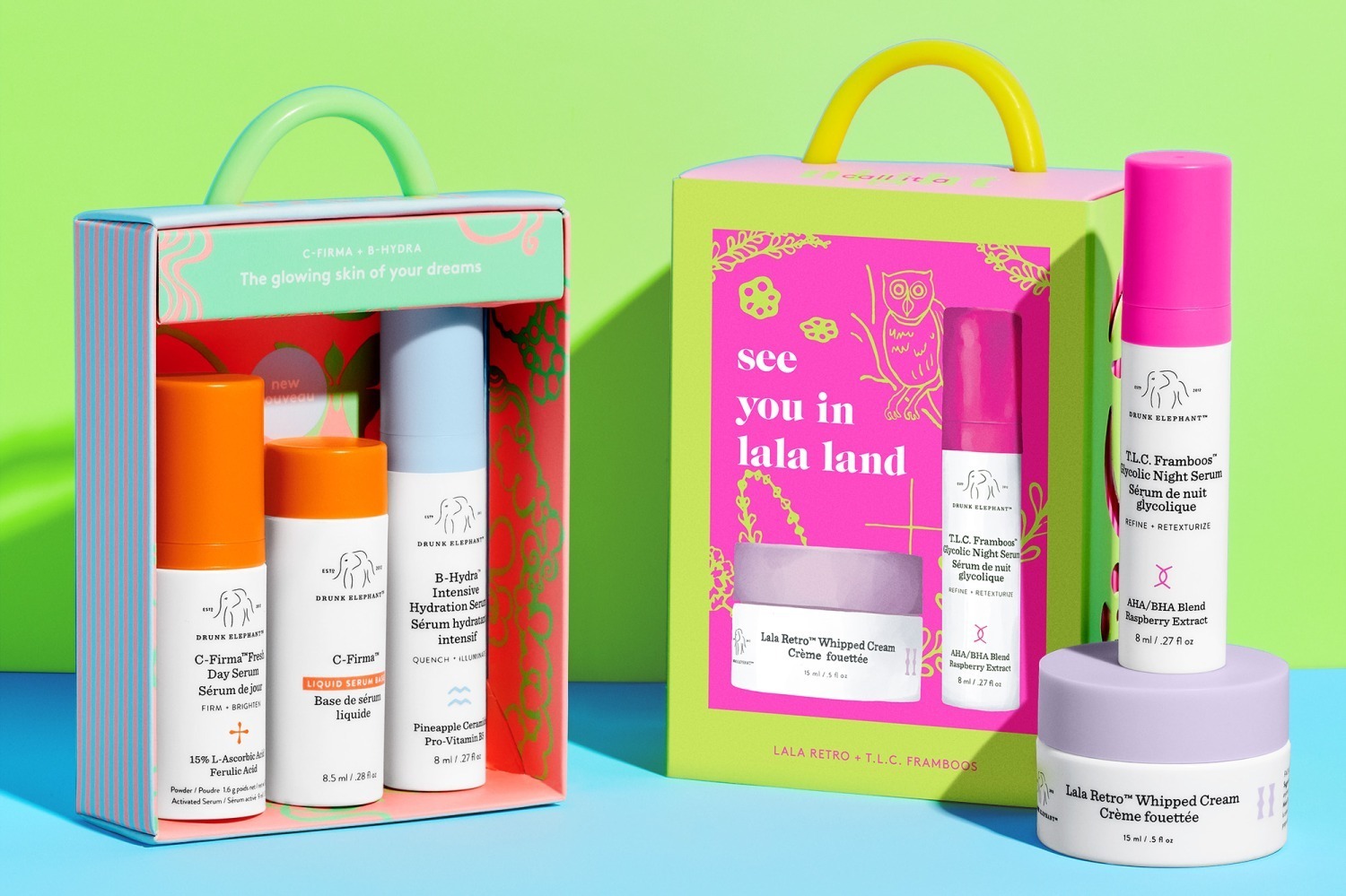 ドランク エレファント23年春コスメ、朝＆夜用ミニスキンケアキットで