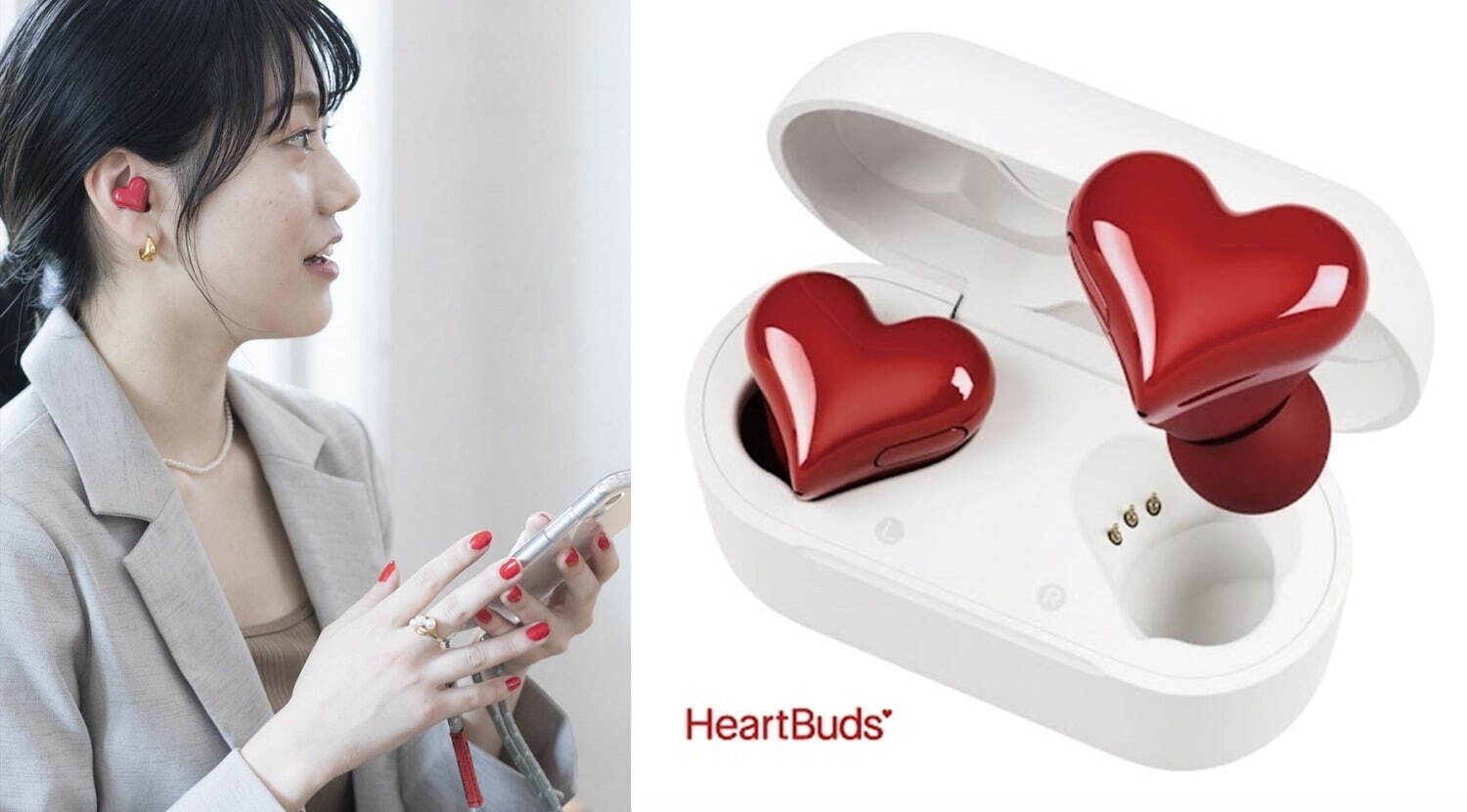 ぷっくりハート型”の完全ワイヤレスイヤホン「HeartBuds」ソフトバンク