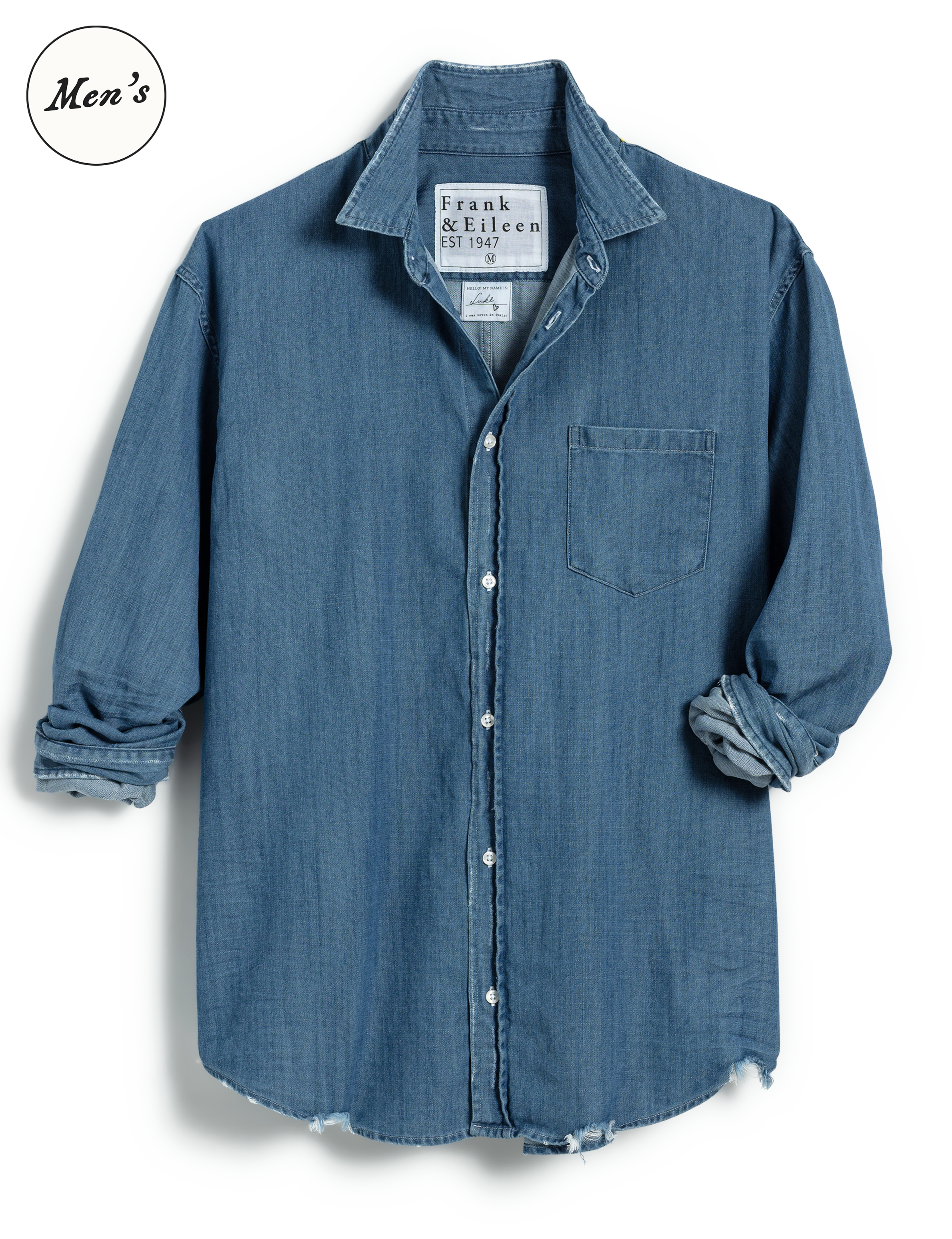 Luke, Men's Button-Up Shirt, Distressed Denim Wash | Frank & Eileen