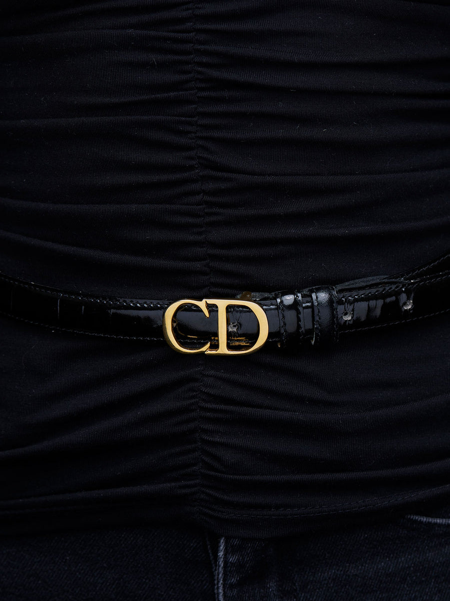 CHRISTIAN DIOR Black Patent Leather Belt Rental – Friday Candy