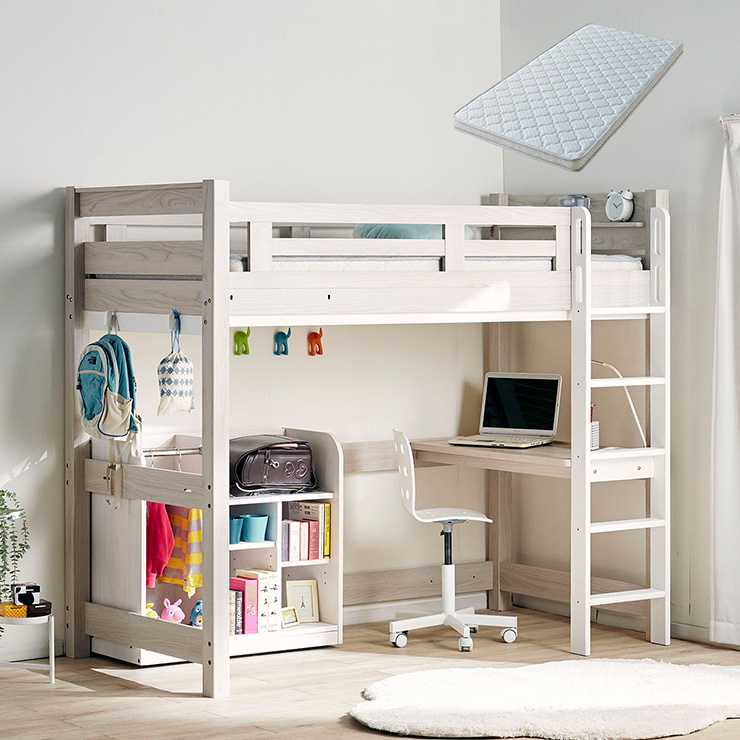 マットレス付き ロフトベッド eeny(イーニー) Hi wardrobe H176cm 4色