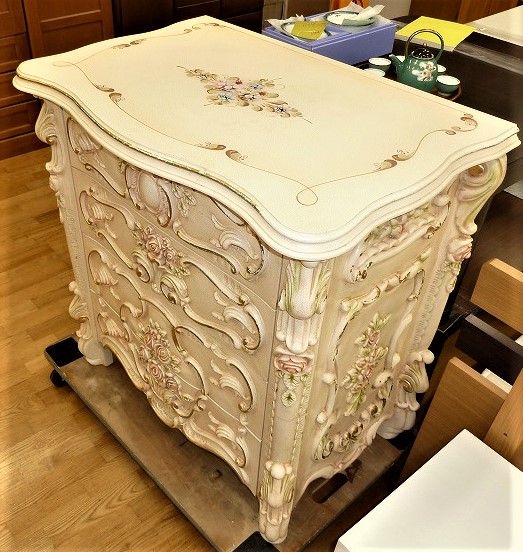 アンティーク調ロココ調薔薇ローズ4段チェスト☆サイズ：幅830mm：奥行