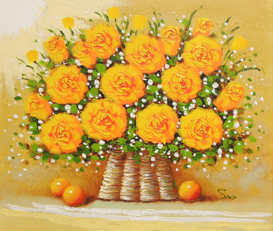黄色のバラ 油絵 鄭 秀京 Soo 黄色のバラ 油絵 鄭 秀京 Soo