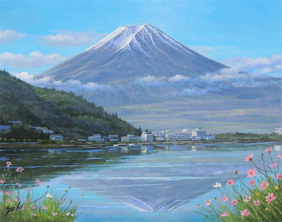 絵画 油絵 富士と河口湖 (関健造) 送料無料 【海・山】【肉筆】【油絵
