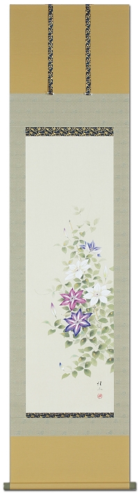 鉄線花 佐藤桂三 半切立 【全品送料無料】！ 夏 - 掛け軸（掛軸）販売