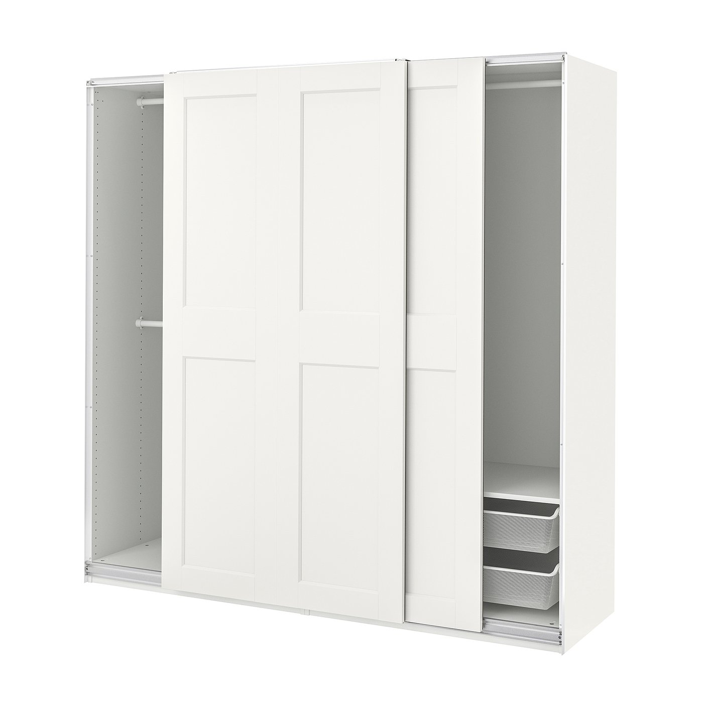 PAX / GRIMO wardrobe with sliding doors, white/white, 783/4x26x791