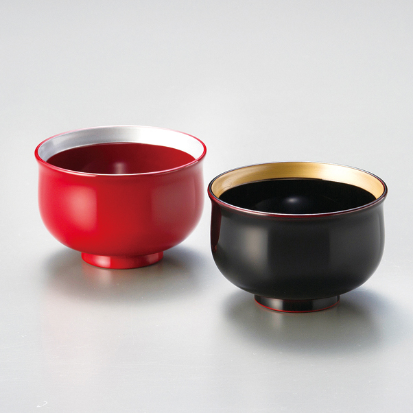 夫婦椀 金・銀帯 羽反 朱・溜 2客セット 漆塗り 12-04301 漆器の井助
