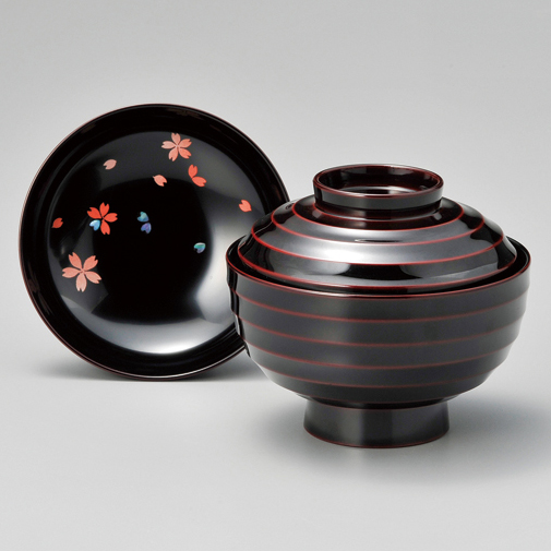 吸物椀 貝入りさくら 溜 5客セット 漆塗り (製造中止) 漆器の井助