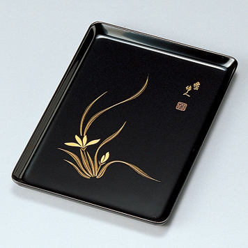 進物盆 7.5 蘭 黒 漆塗り 祝儀盆 切手盆 11-17012【製造中止】 漆器の井助