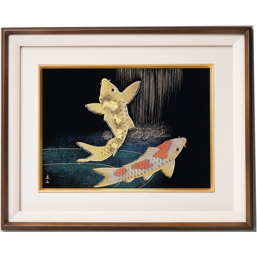 パネル 昇鯉 木製 漆塗り アート インテリア 12-14302 漆器の井助