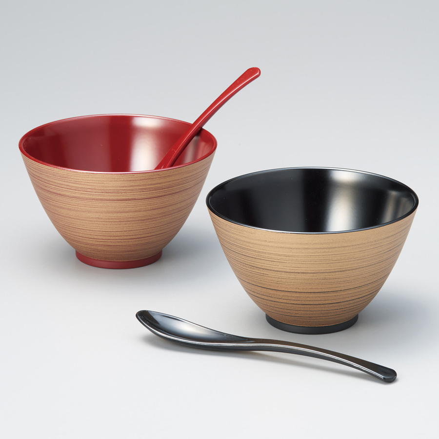 夫婦椀 金刷毛 多用椀ペア スプーンセット 吟朱・黒 2客セット 漆器の井助