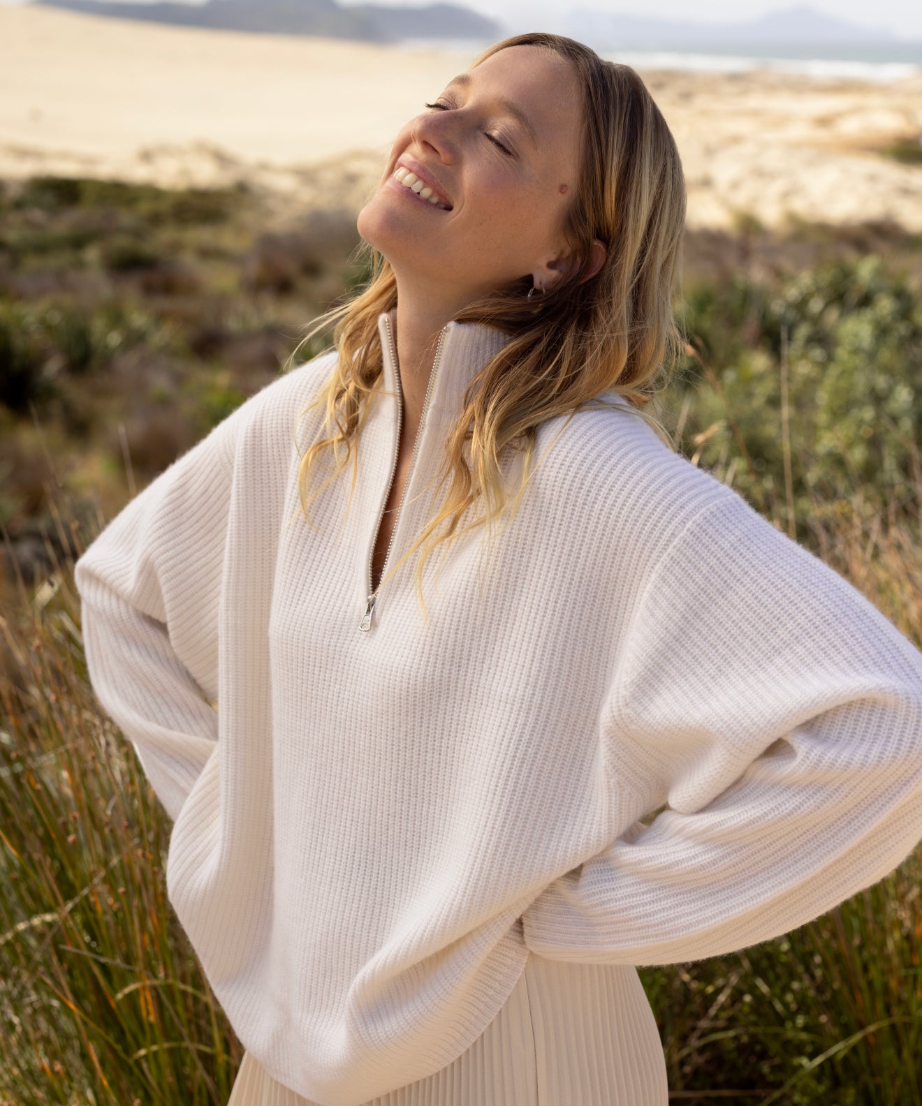 Women's Cashmere Half Zip Ivory | Jenni Kayne
