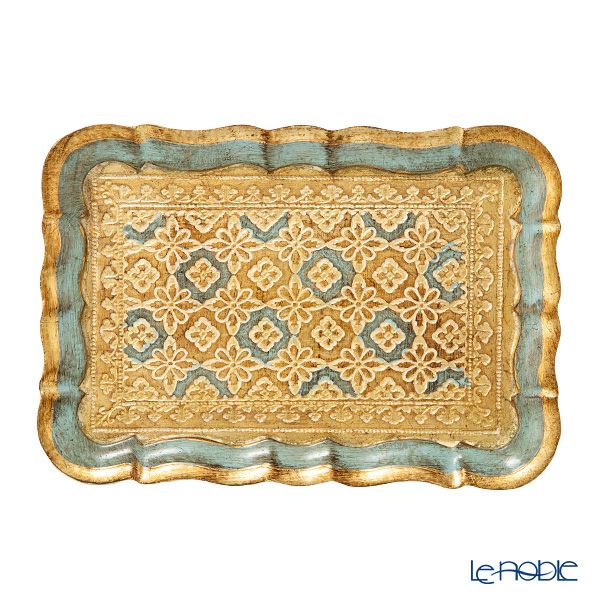 イタリア】木製 トレイ フロレンタイン パステルグリーン長方形 取手