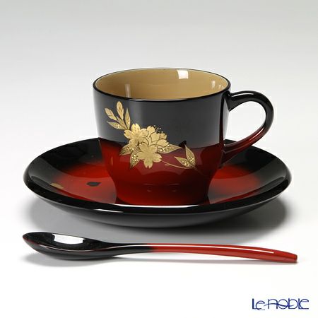 伝統工芸】輪島塗 コーヒーカップ＆ソーサー＆スプーン 曙桜 坂口政昭