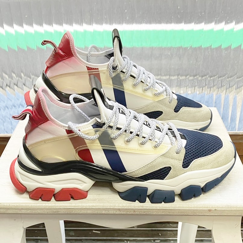 モンクレール]トリコロールカラーホワイトレザースニーカーの