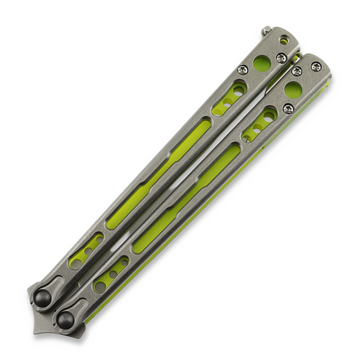 Hom Design Chimera V2 バタフライナイフ, Stonewashed Ti/Yellow