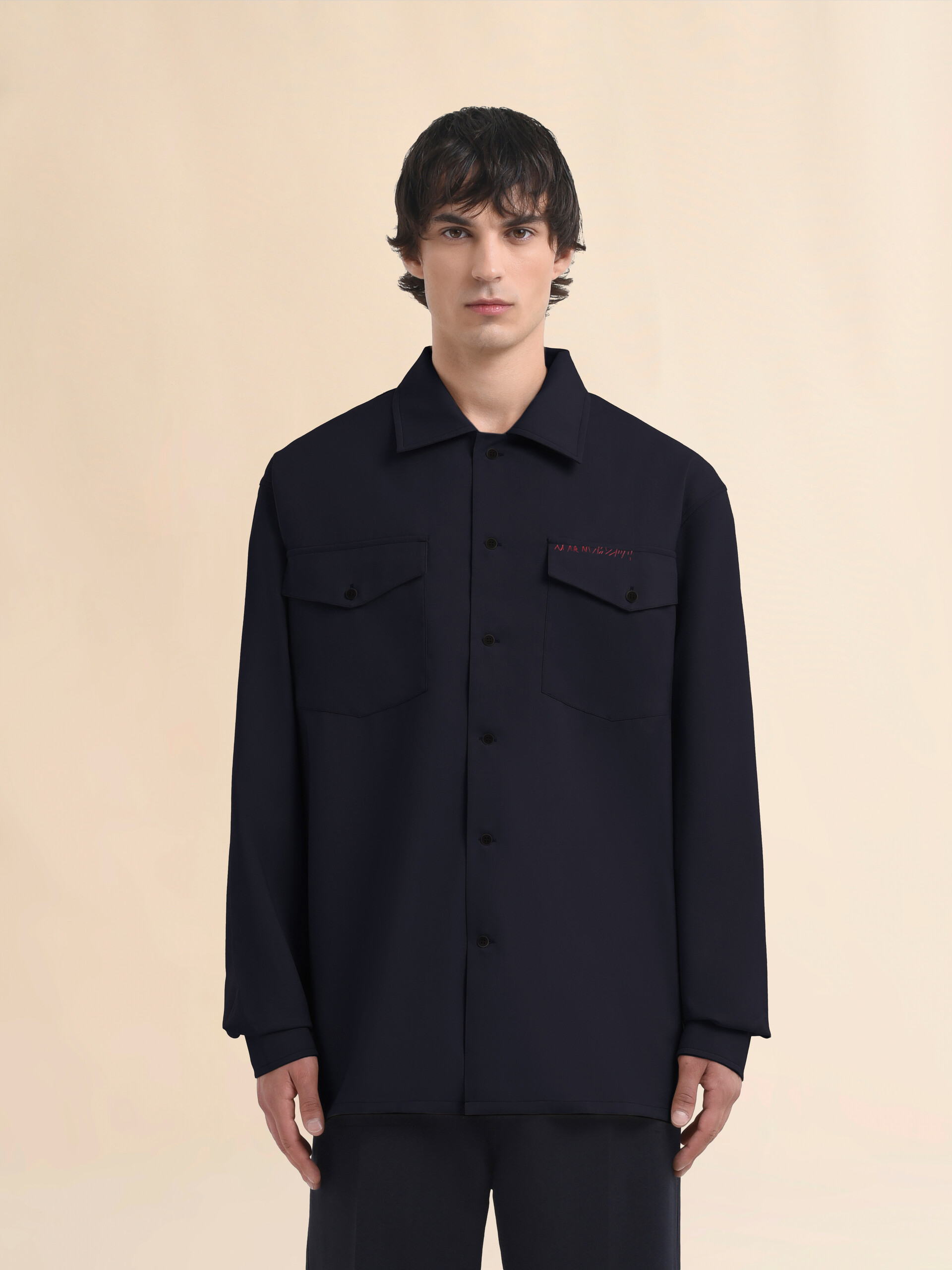 ディープブルー トロピカルウール製 シャツ、マルニメンディング | Marni