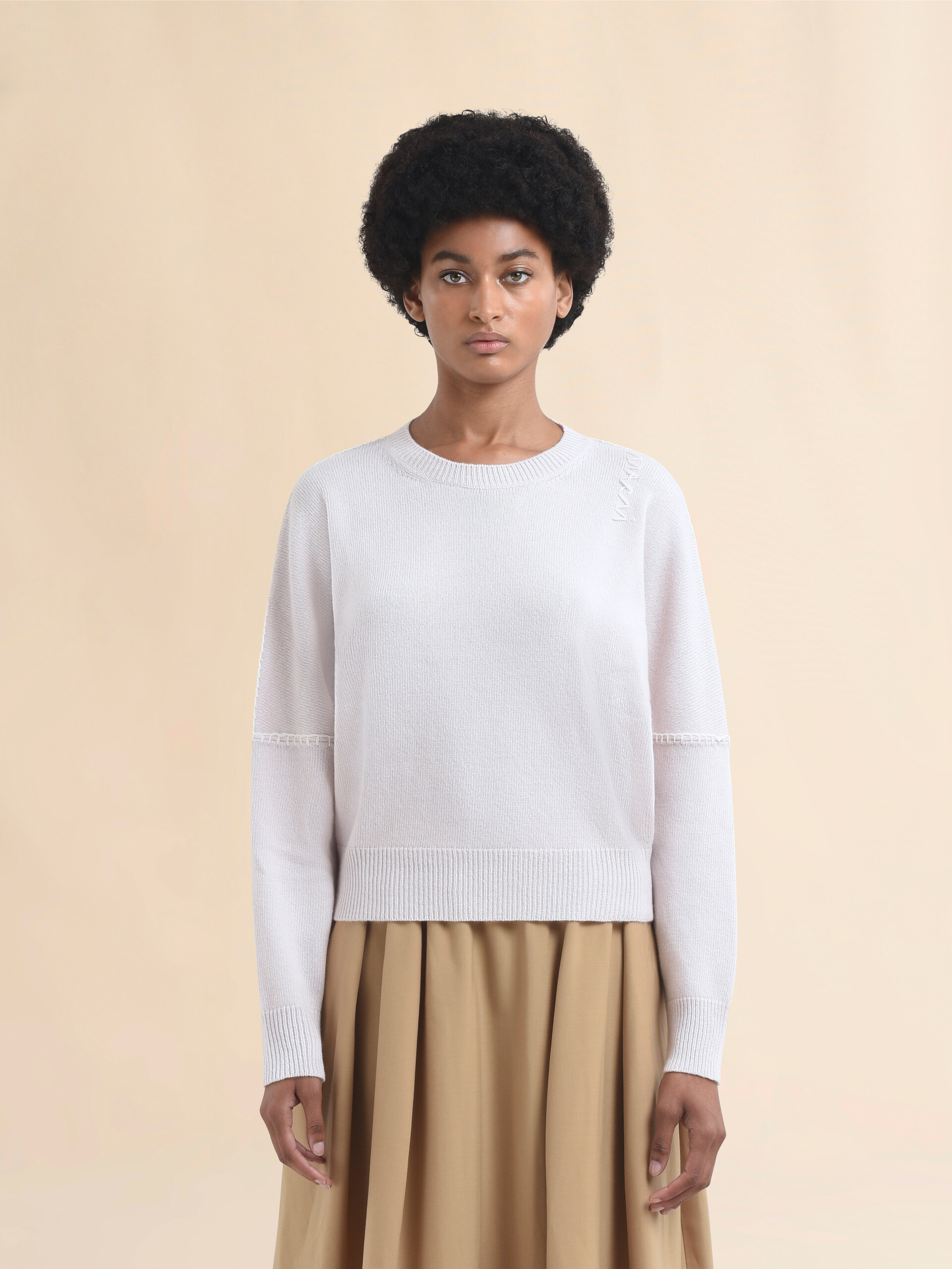 ライトピンク ウールとカシミア製クルーネックジャンパー、マルニ