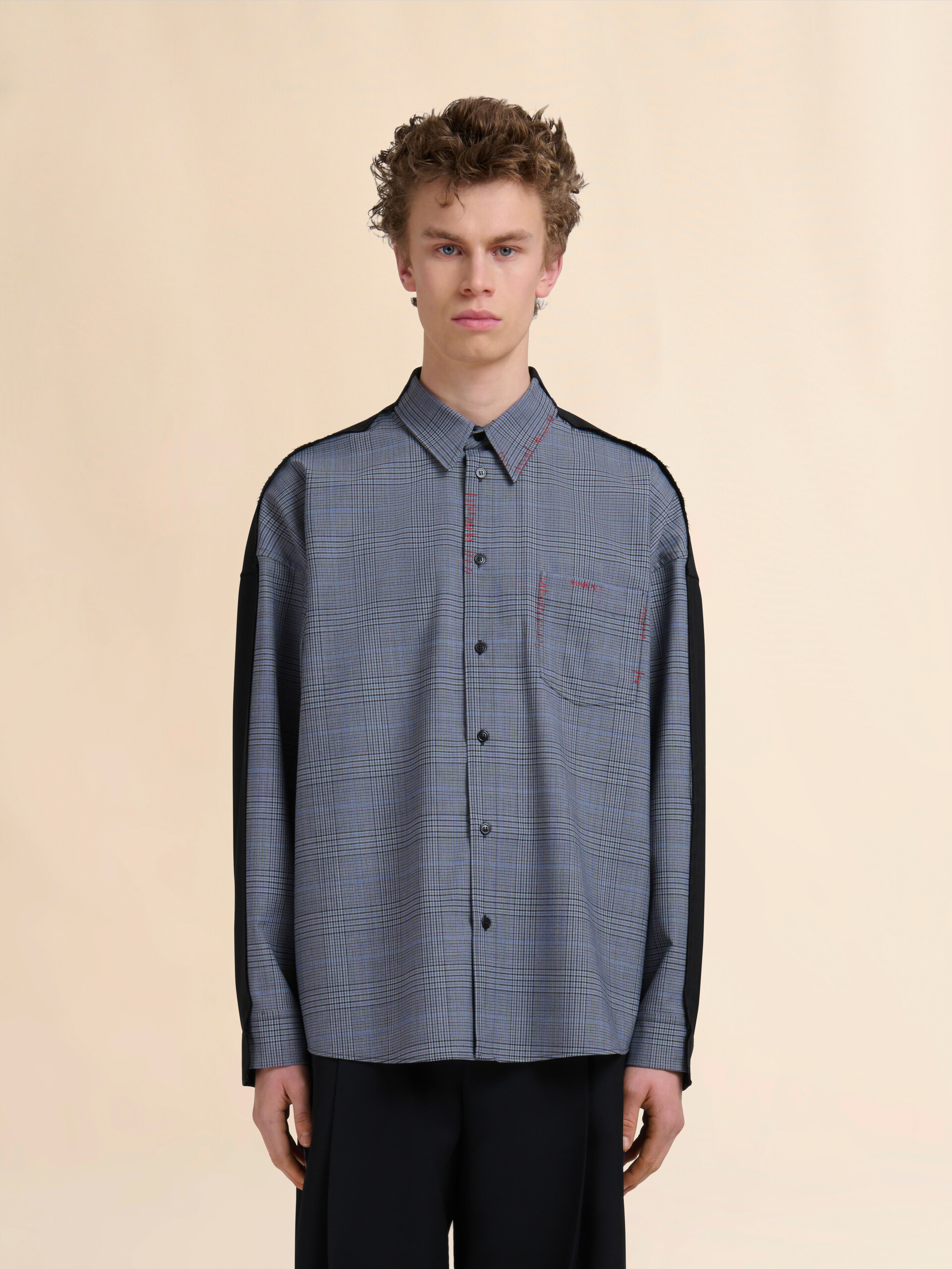 ブルー トロピカルウール製シャツ コントラストカラーのバック | Marni