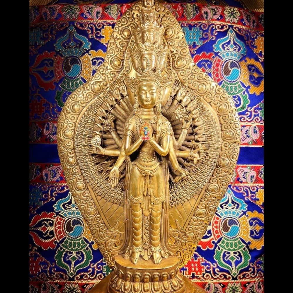 西藏訂製純銅精工裝臟圓滿千手千眼觀世音菩薩殊勝莊嚴佛像-藏傳摩尼寶