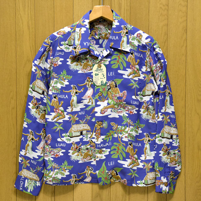 SUNSURF(サンサーフ)レーヨン長袖アロハ『LUAU』ルウラ・ブルー/ss28015
