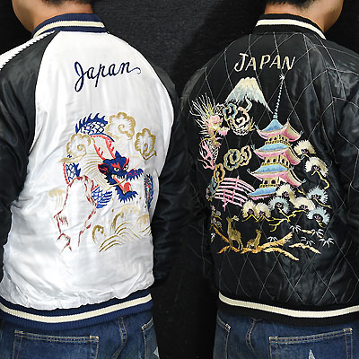 東洋スカジャン「BLUE DRAGON×LANDSCAPE」サテンキルトスカ・NO-250